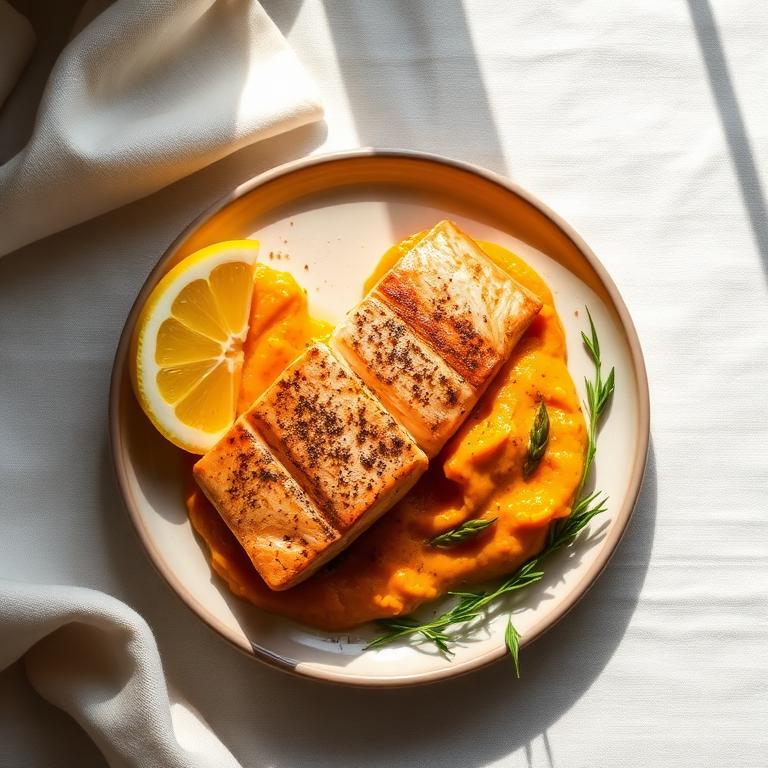Salmón al horno con puré de calabaza