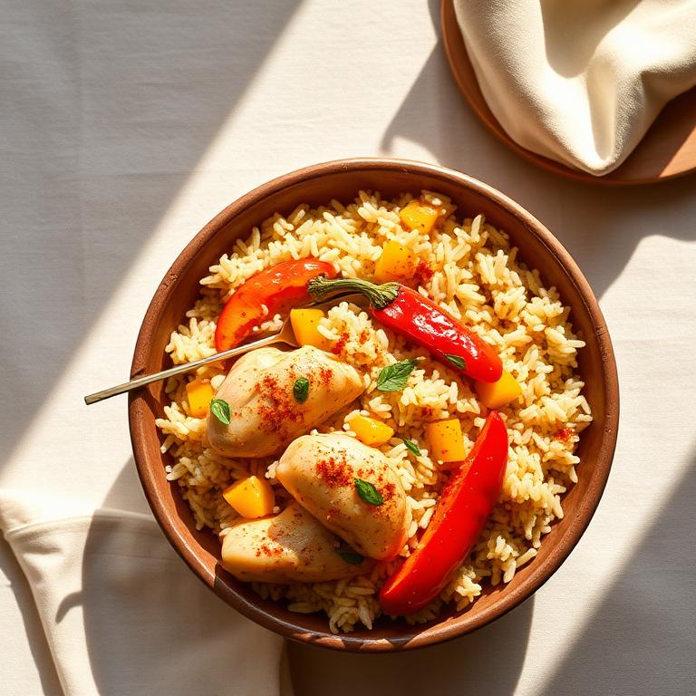 Arroz integral con pollo y morrones