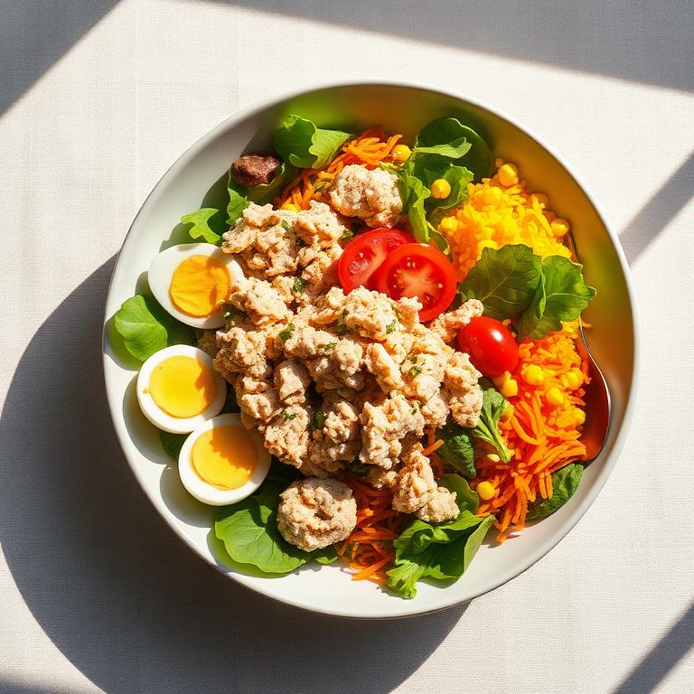 Ensalada completa de huevo, atún y vegetales