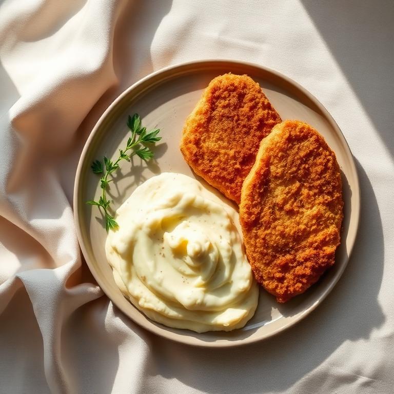 Milanesa de pollo al horno con puré de coliflor