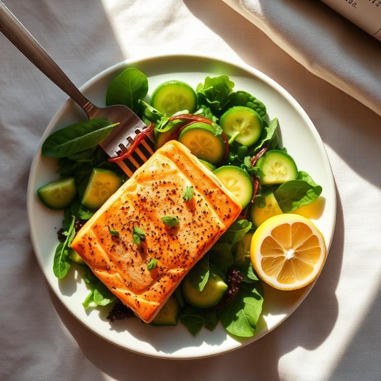 Salmón a la plancha con ensalada verde