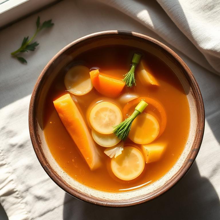 Caldo reparador de pollo y verduras