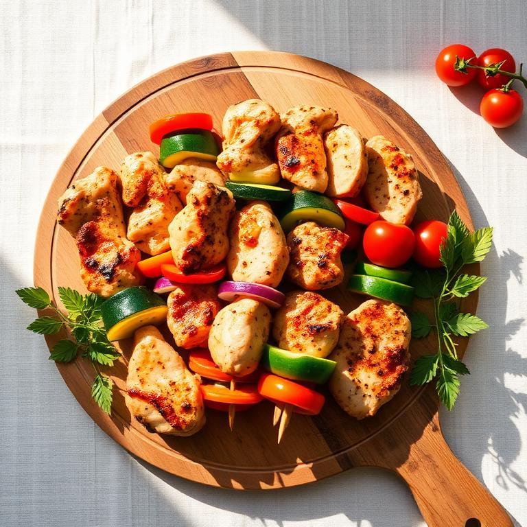 Brochetas de pollo y vegetales al horno