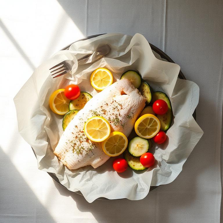 Merluza al papillote con limón