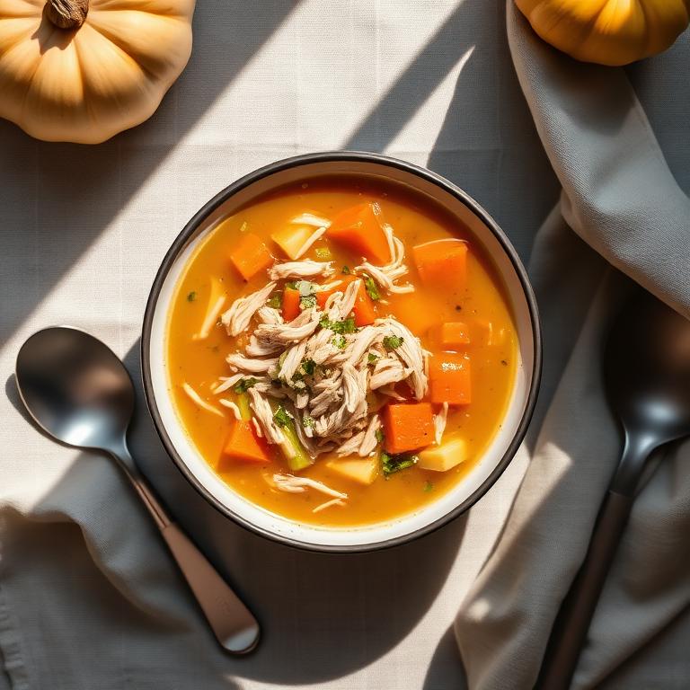 Sopa de vegetales con pollo desmenuzado