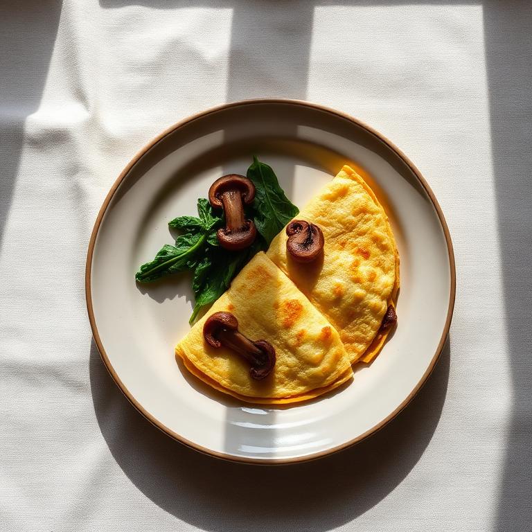 Omelette de espinaca y champiñones