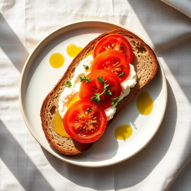 Tostada de ricota, tomate y orégano