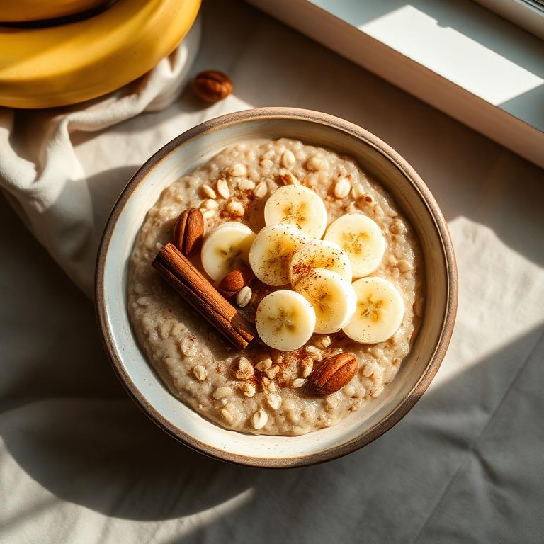 Porridge de avena con nueces de Brasil y banana